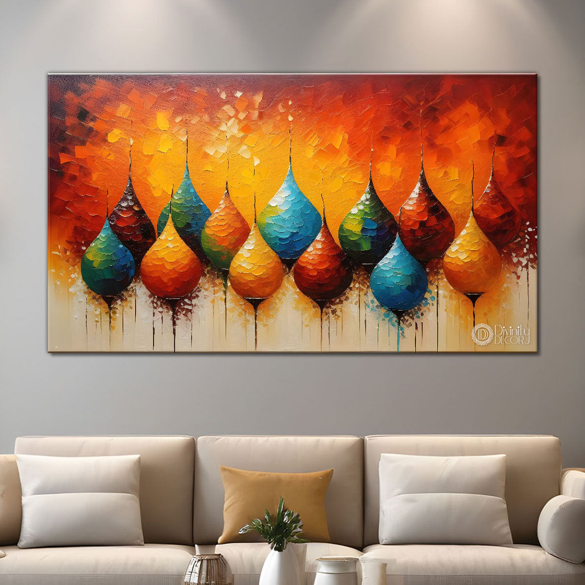 Colorful ovate shape textured modern art Canvas Painting - Design - Modern-L-213