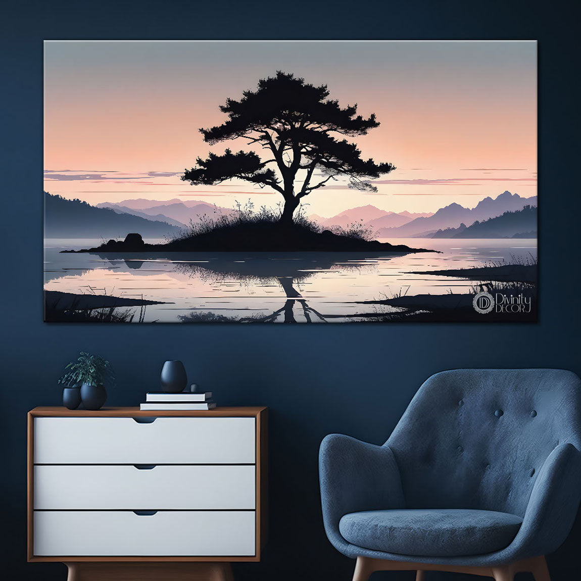 Mountains with tree and river painting Canvas Painting - Nature Art -213