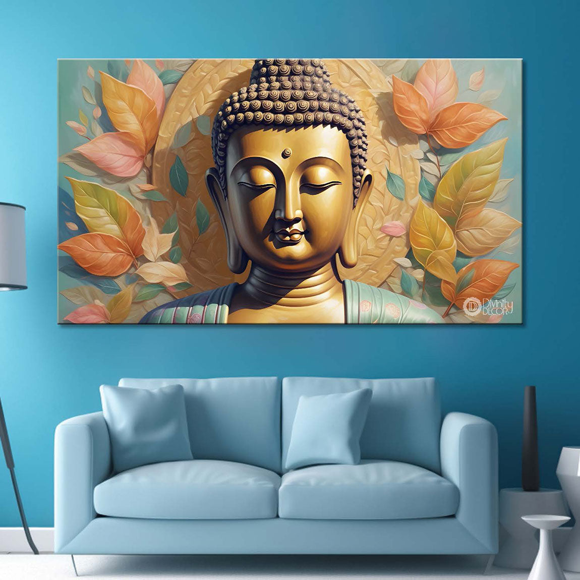 Golden buddha with light textured background painting Canvas Wall Painting - Buddha-214
