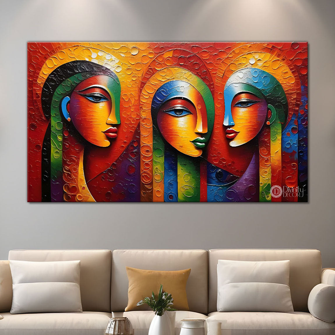 Three modern ladies face textured art Canvas Painting - Design - Modern-L-215