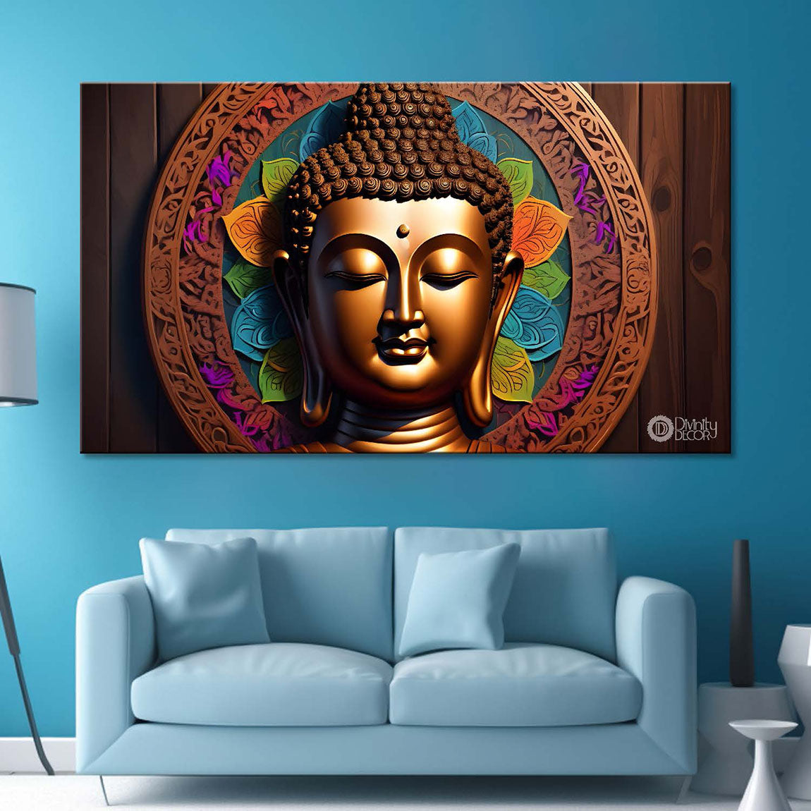 Golden buddha with red  textured background painting Canvas Wall Painting - Buddha-216