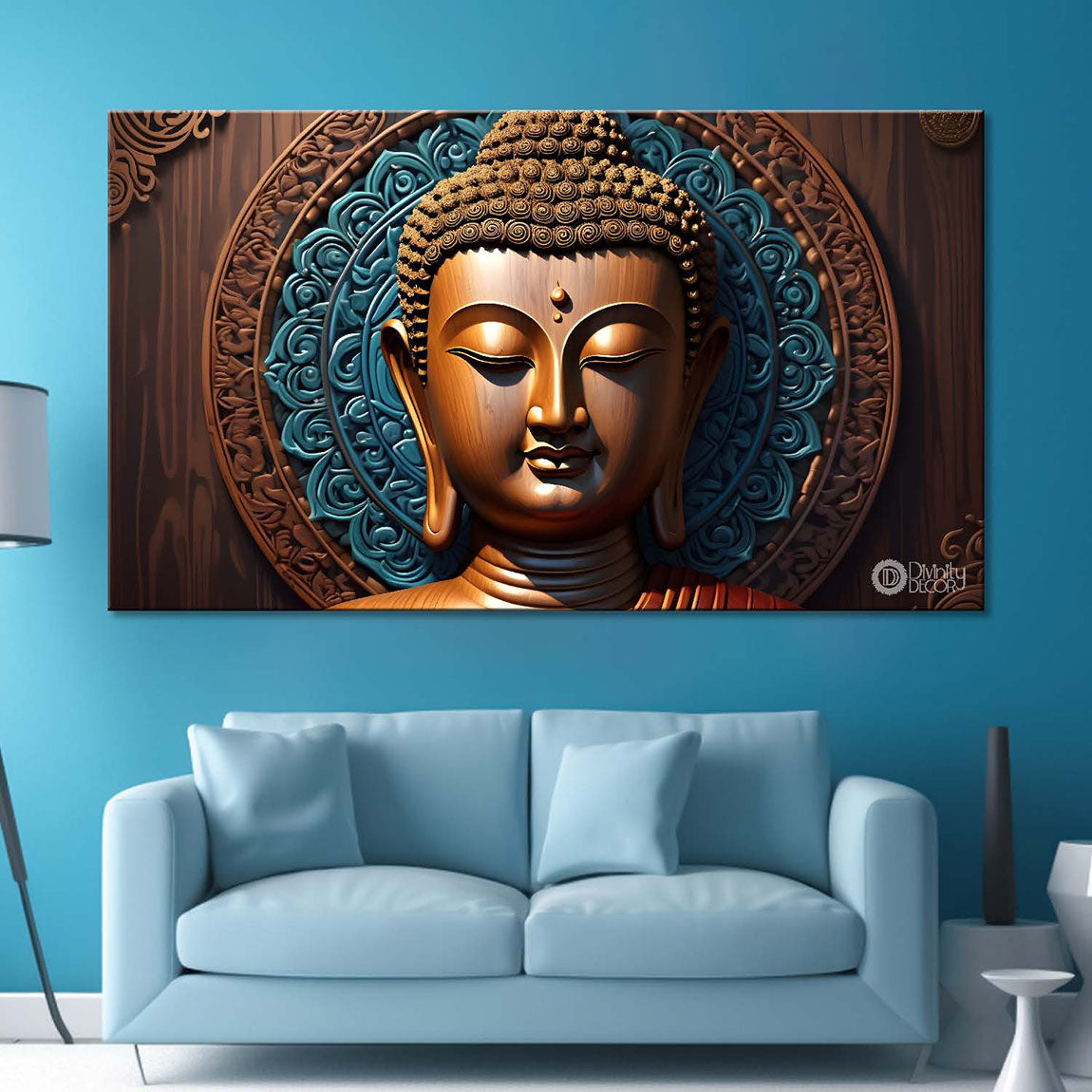 Golden buddha with textured background painting Canvas Wall Painting - Buddha-218