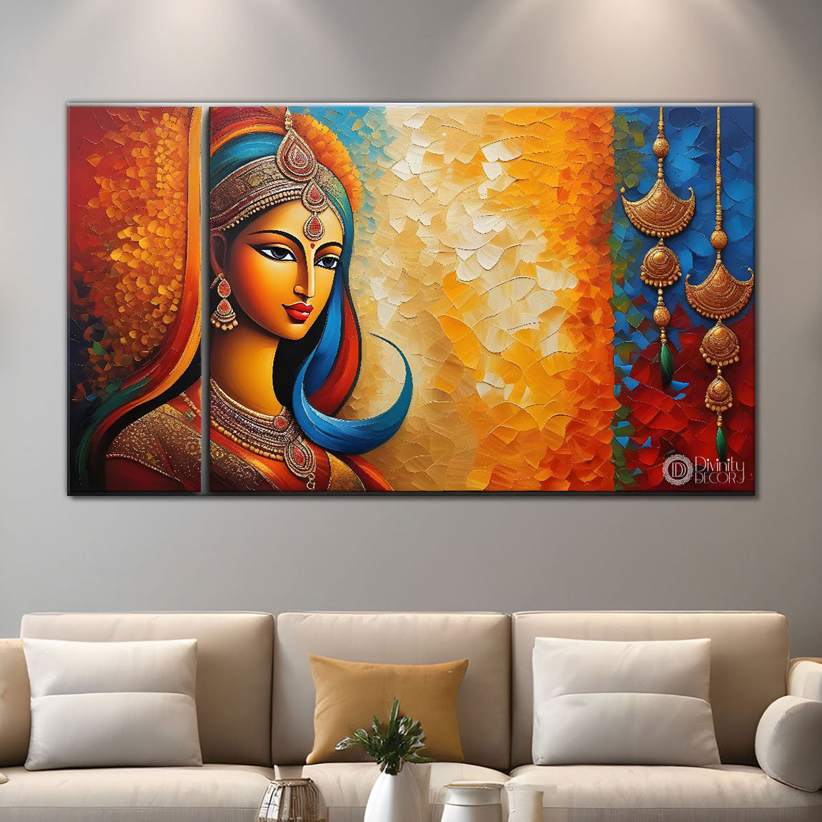 Lady in traditional wear textured art Canvas Painting - Design - Modern-L-218
