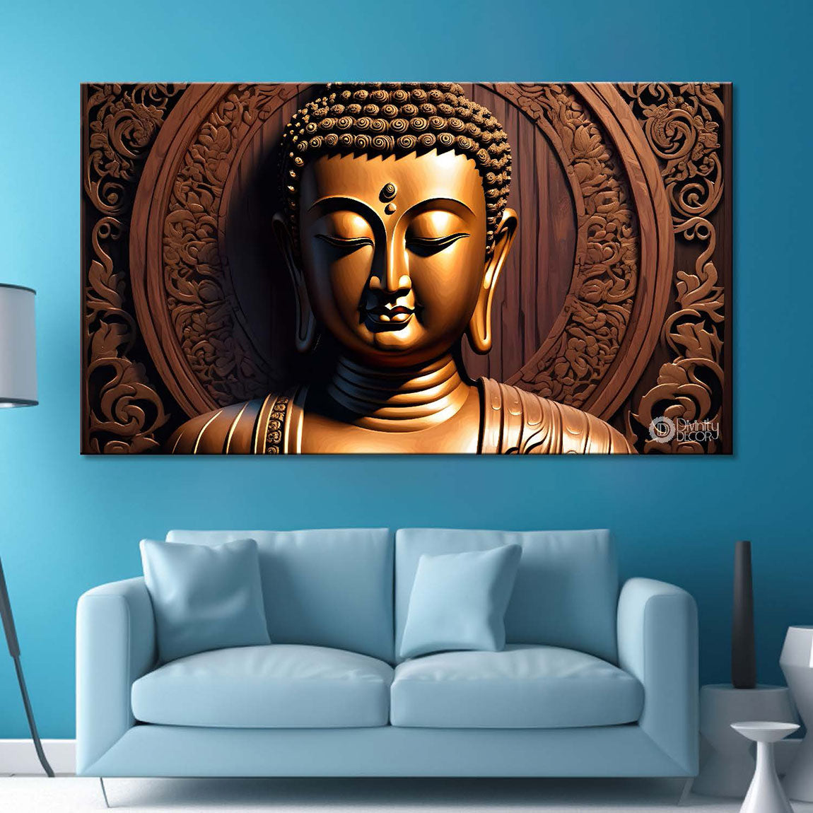 Golden buddha with brown textured background painting Canvas Wall Painting - Buddha-219
