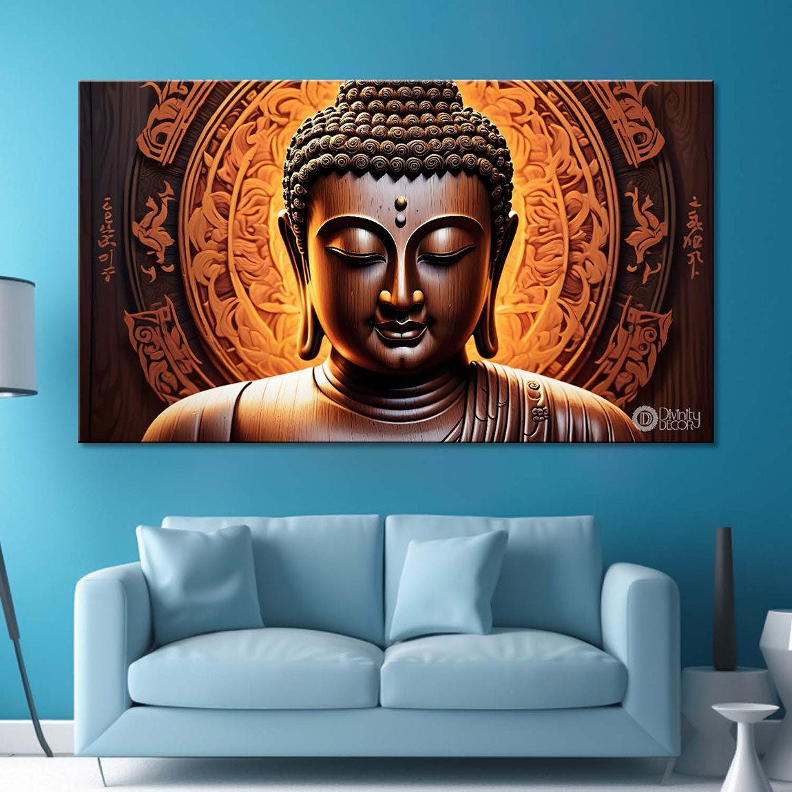 Golden buddha with yellow textured background painting Canvas Wall Painting - Buddha-220