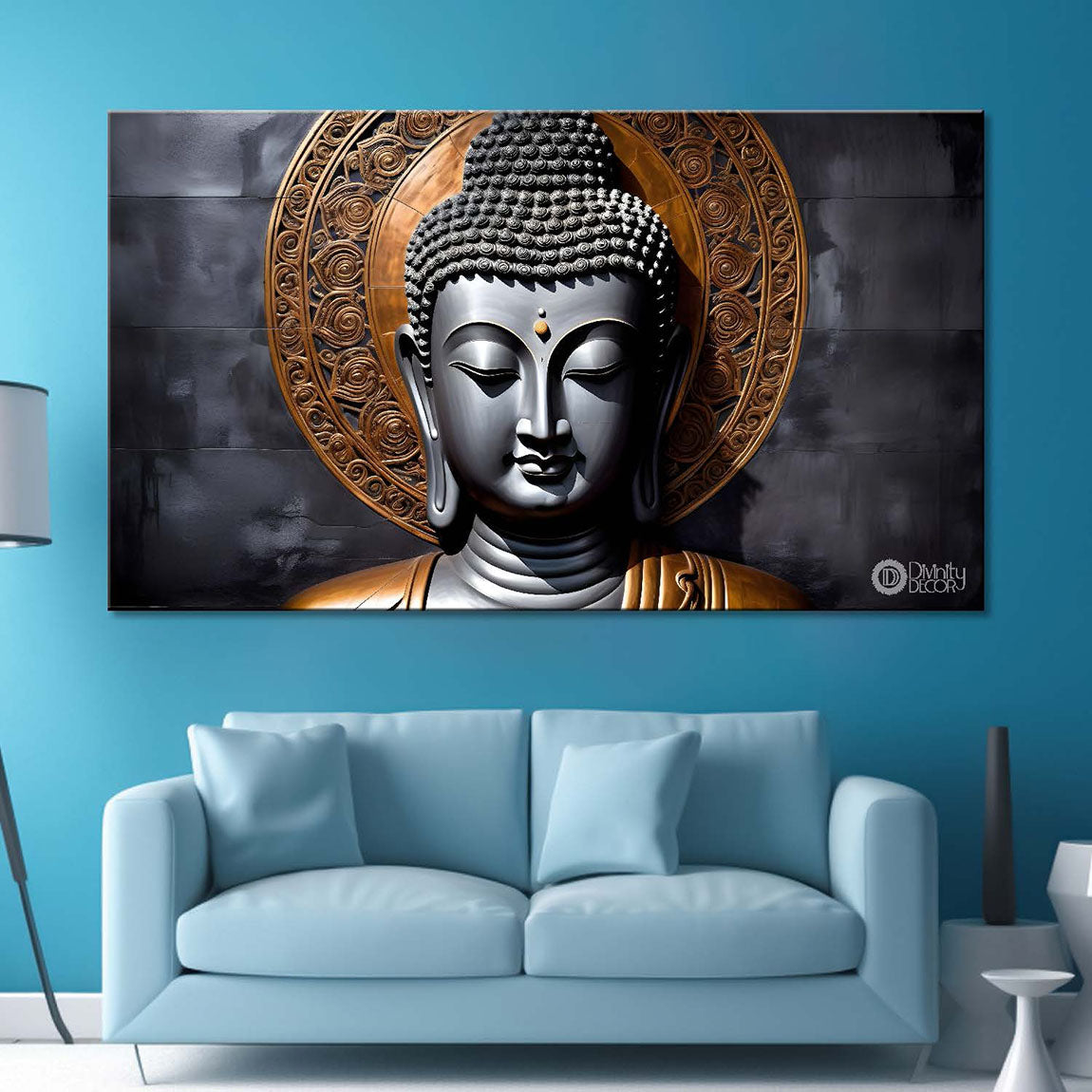 Grey buddha with dark textured background painting Canvas Wall Painting - Buddha-221