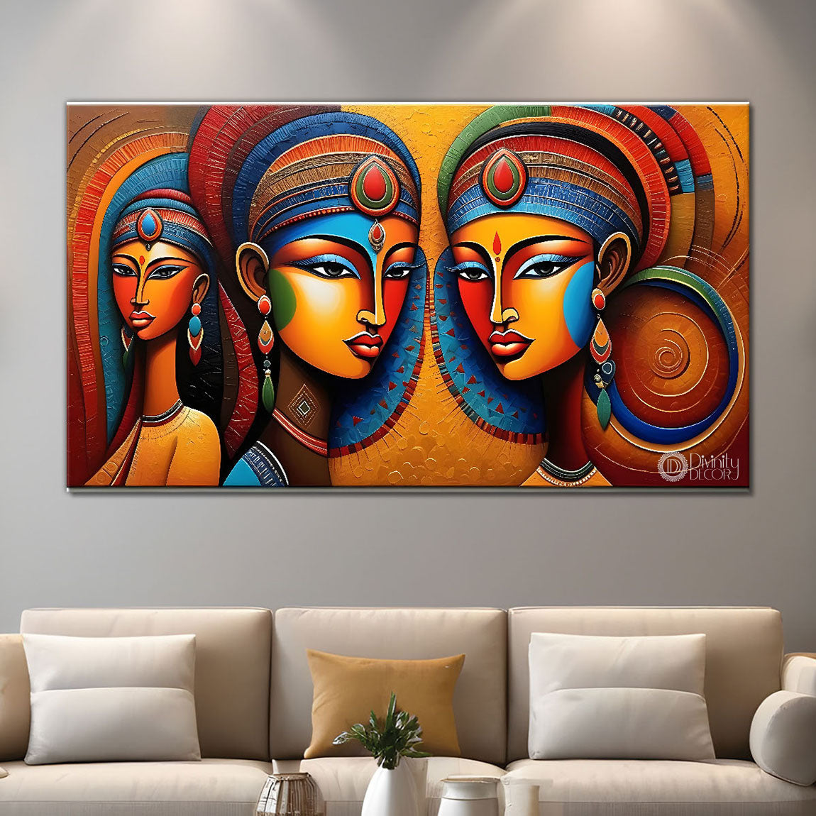 Three tribal women textured modern art Canvas Painting - Design - Modern-L-221