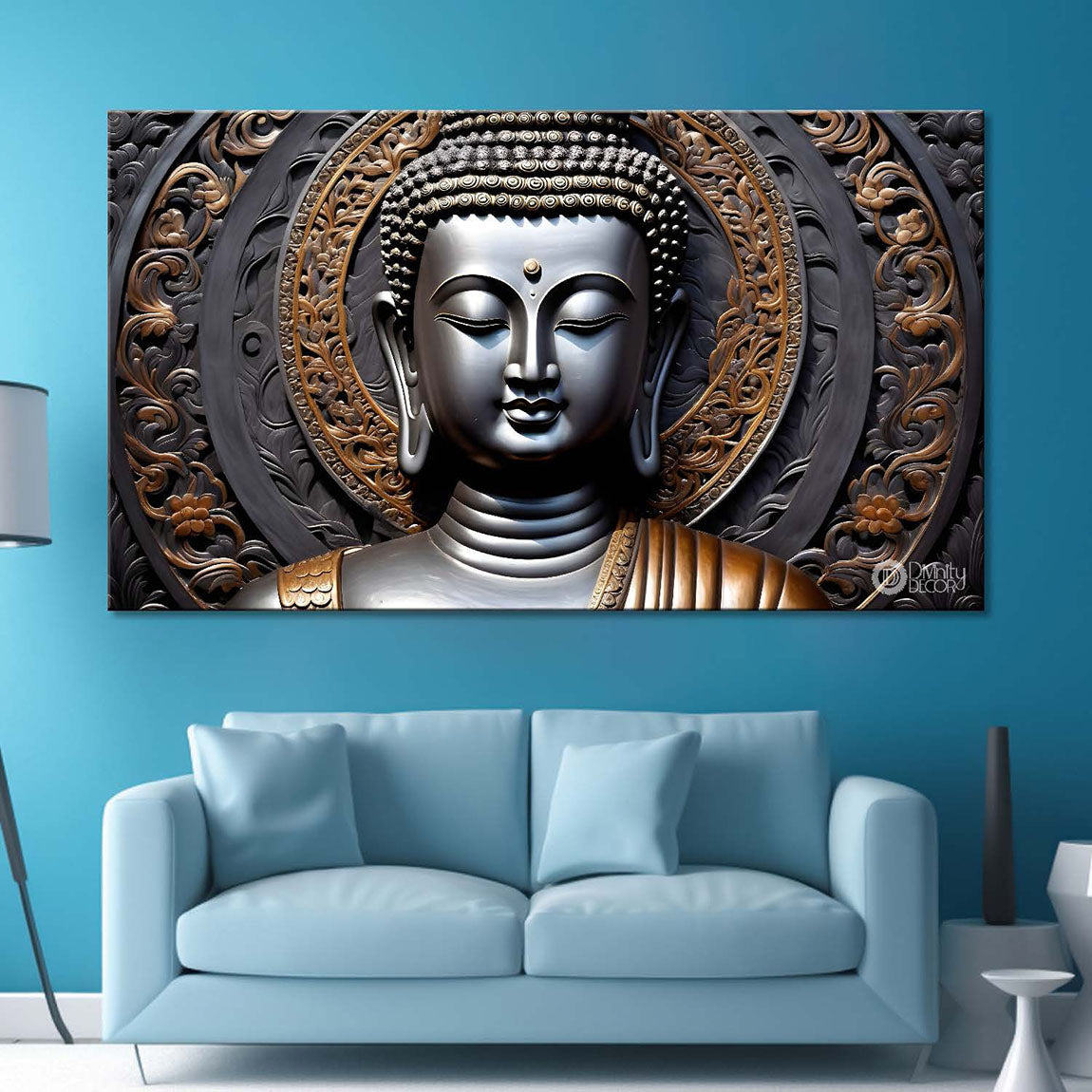 Grey buddha with dark textured background painting Canvas Wall Painting - Buddha-222