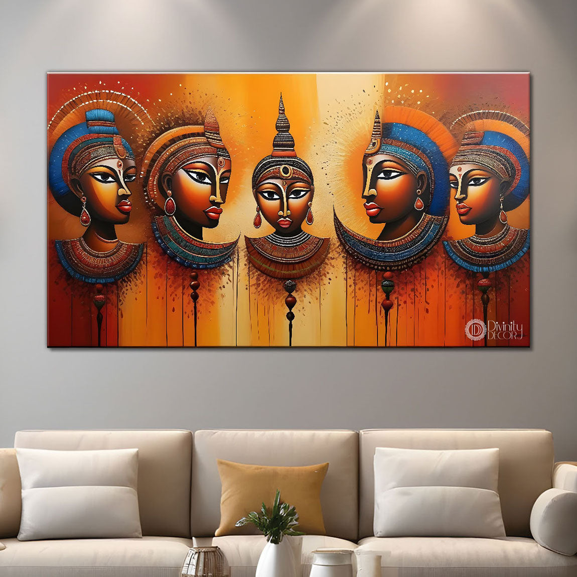 Multiple tribal women textured modern art Canvas Painting - Design - Modern-L-222
