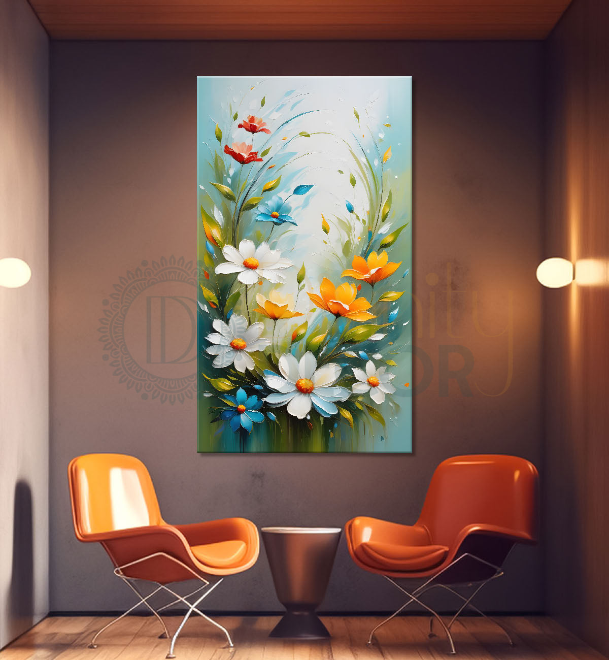 White flowers in sky blue textured background painting- Flower-V-223
