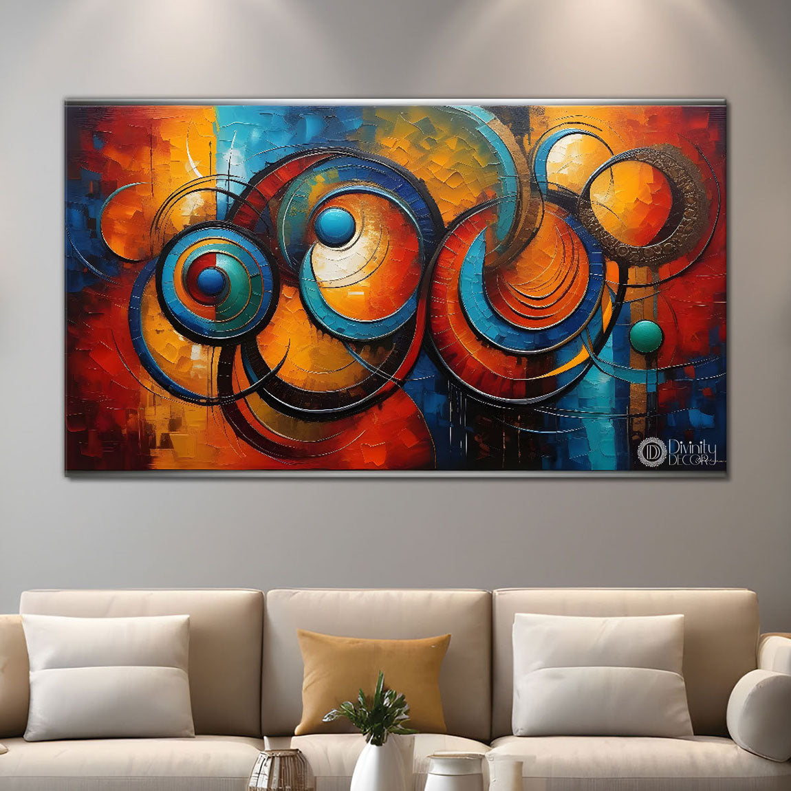 Blue half moon pattern in textured modern art Canvas Painting - Design - Modern-L-223