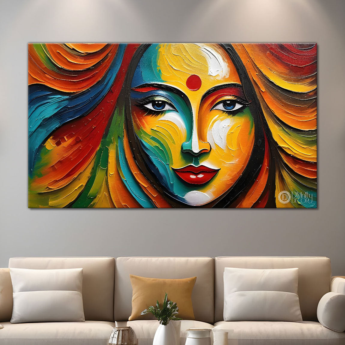 Colorful face lady with textured Canvas Painting - Design - Modern-L-224