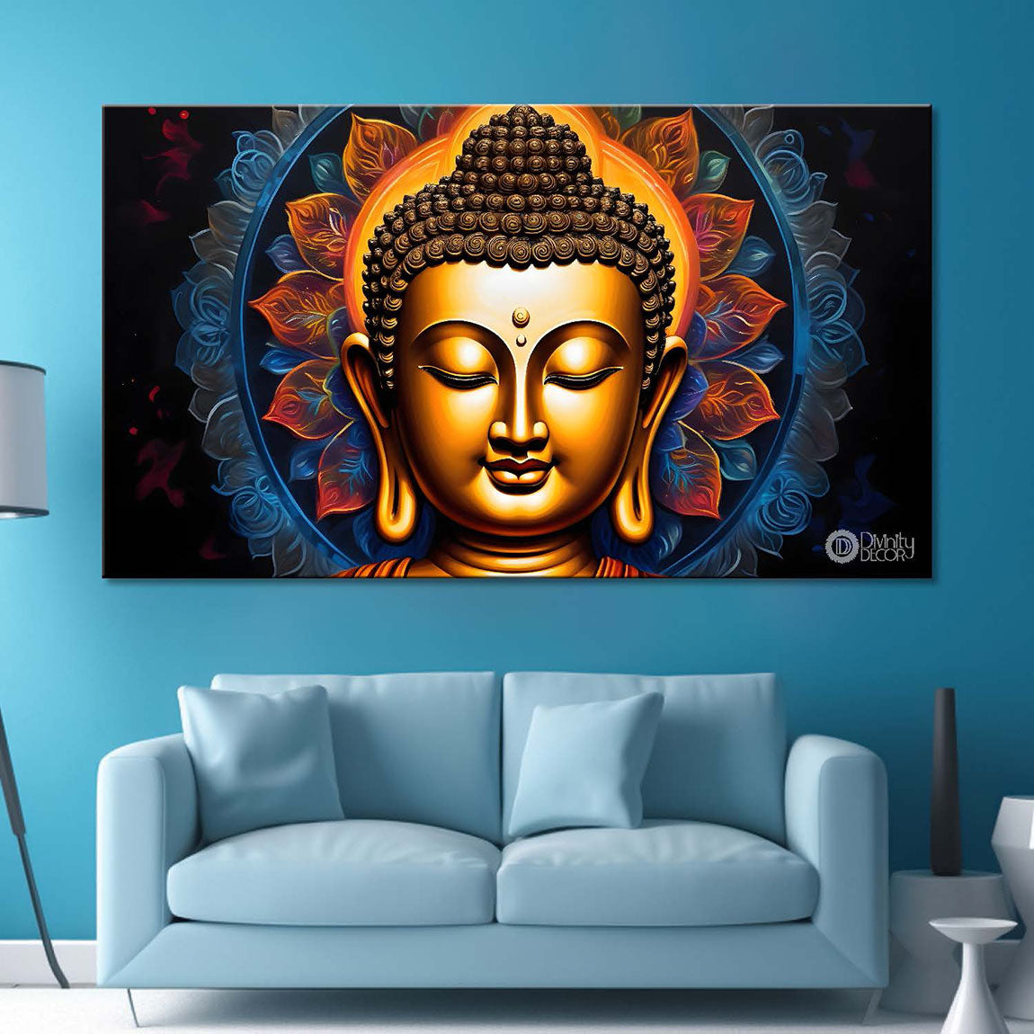 Golden buddha with textured background painting Canvas Wall Painting - Buddha-225