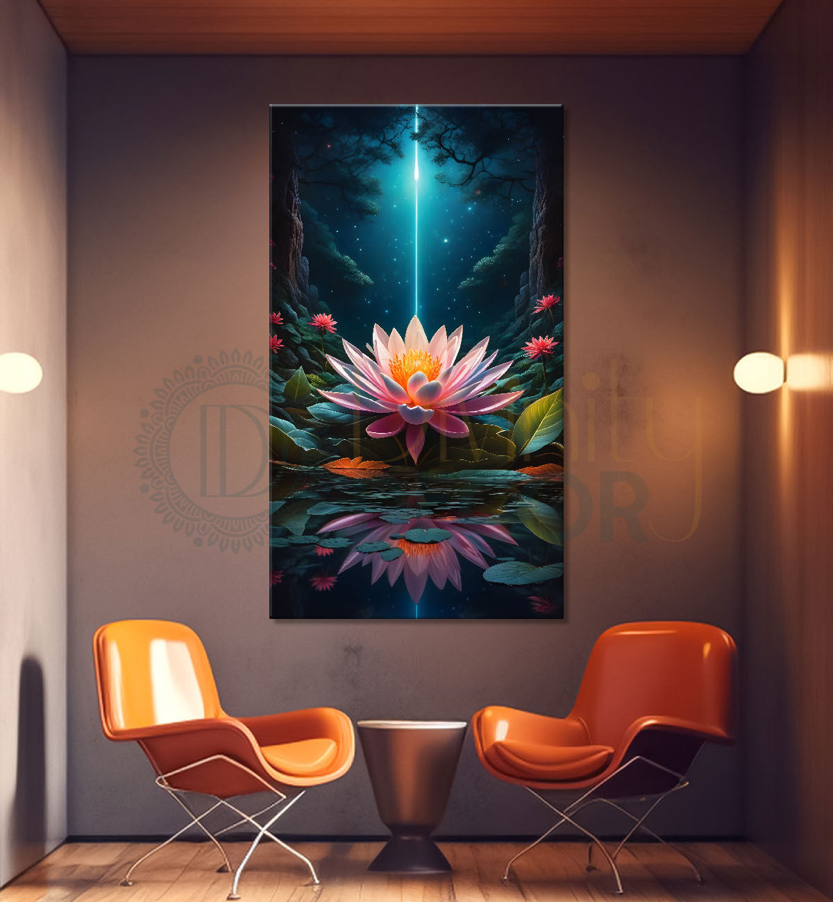 Lotus with cosmic ray with dark textured background painting- Flower-V-225