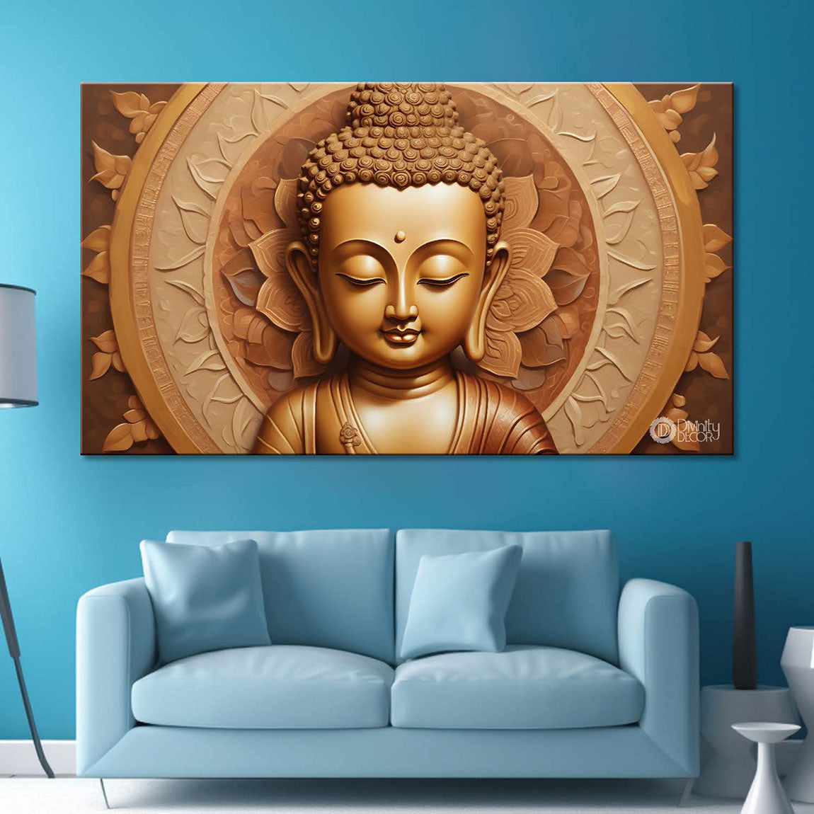 Golden baby buddha with light textured background painting Canvas Wall Painting - Buddha-226
