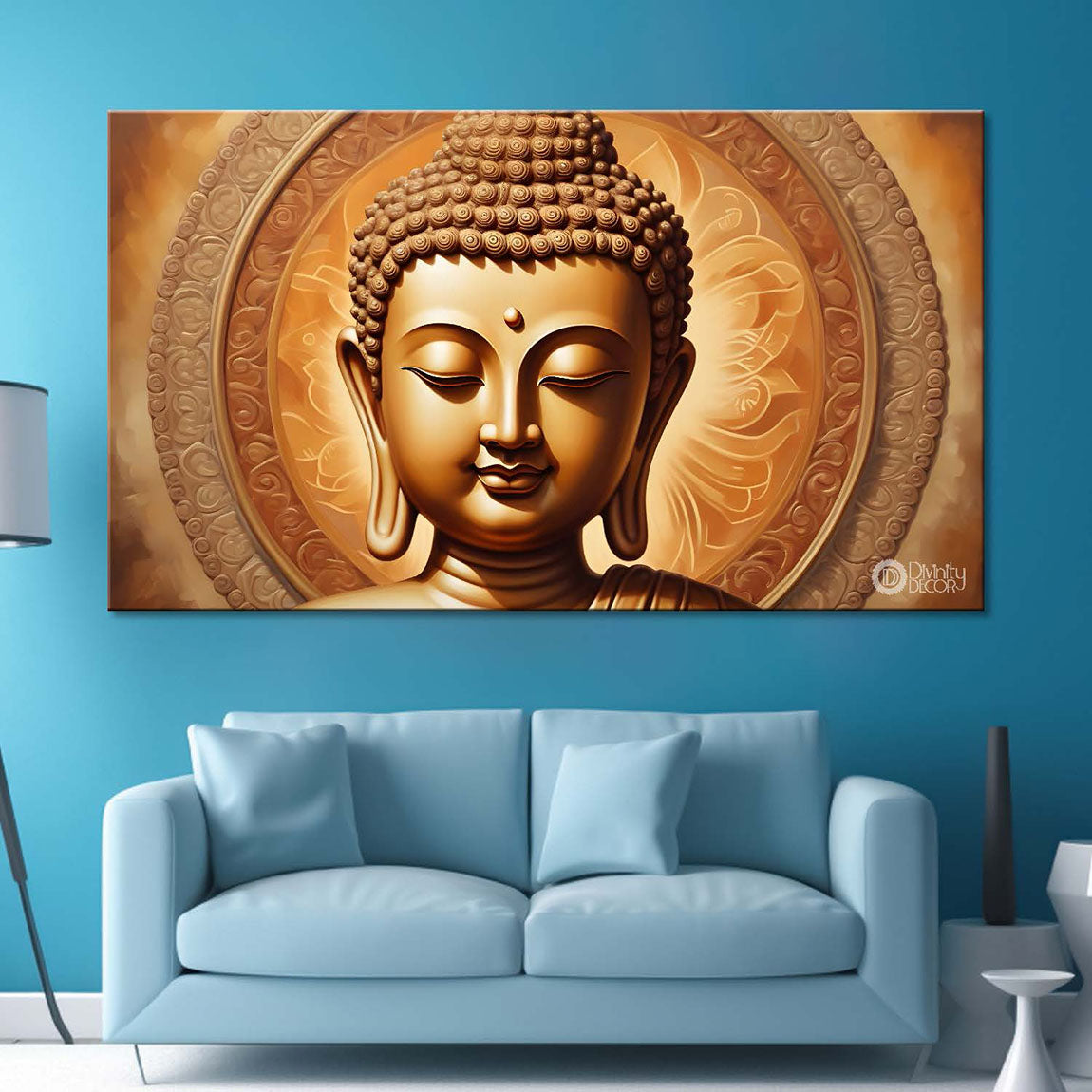 Golden buddha with light textured background painting Canvas Wall Painting - Buddha-227