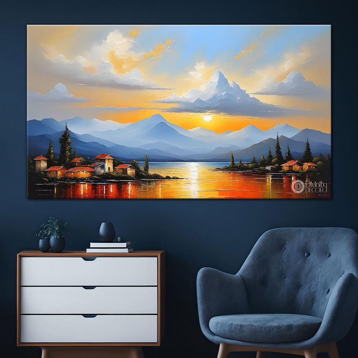 Mountains with river painting Canvas Painting - Nature Art -227