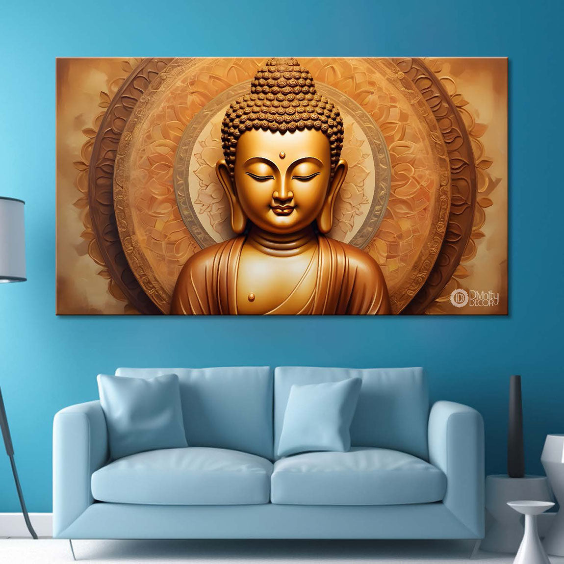Golden baby buddha with light textured background painting Canvas Wall Painting - Buddha-228
