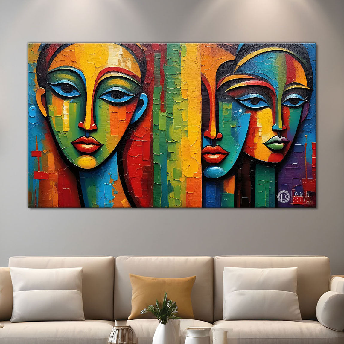 Colorful faces textured art Canvas Painting - Design - Modern-L-228