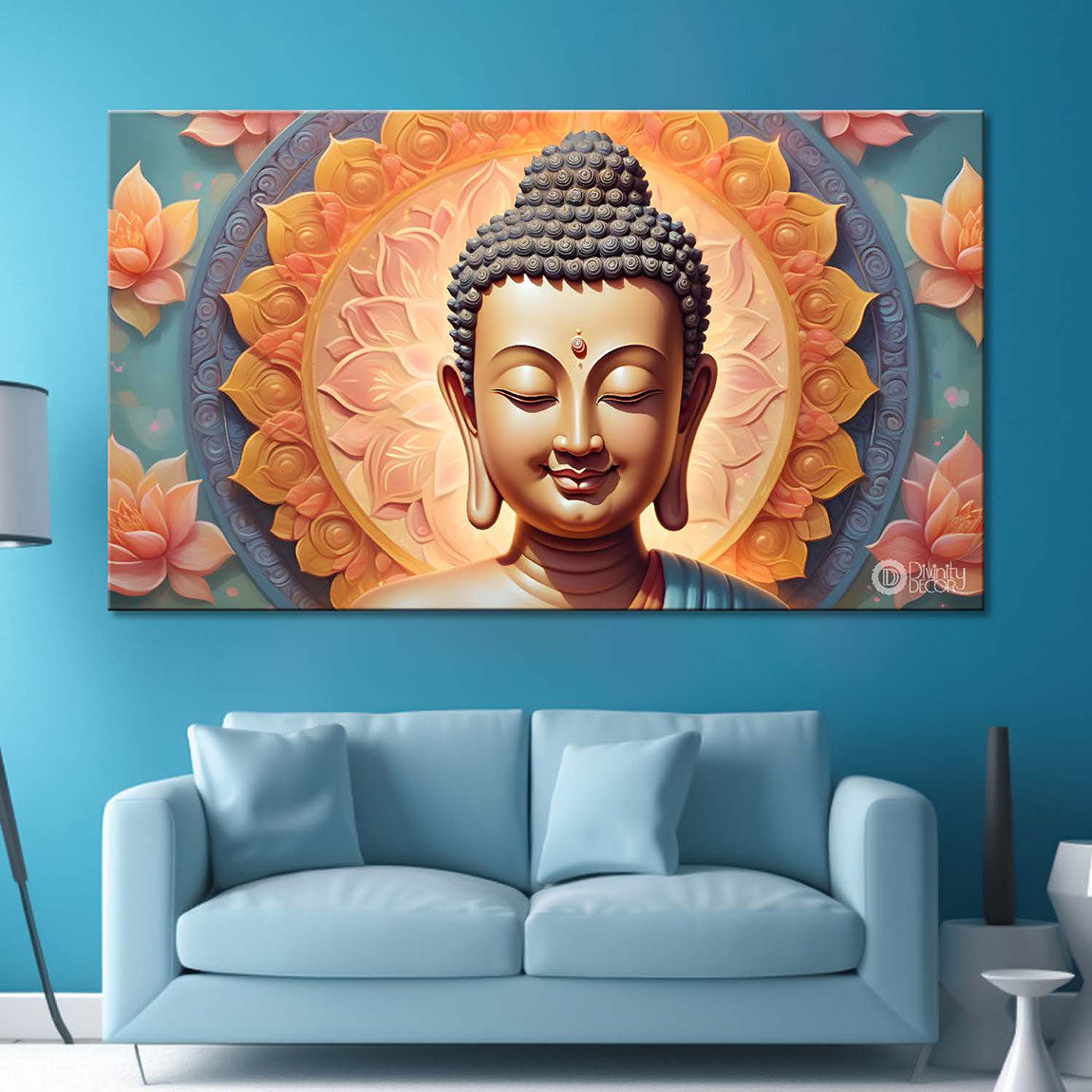 Golden buddha with light textured background painting Canvas Wall Painting - Buddha-229