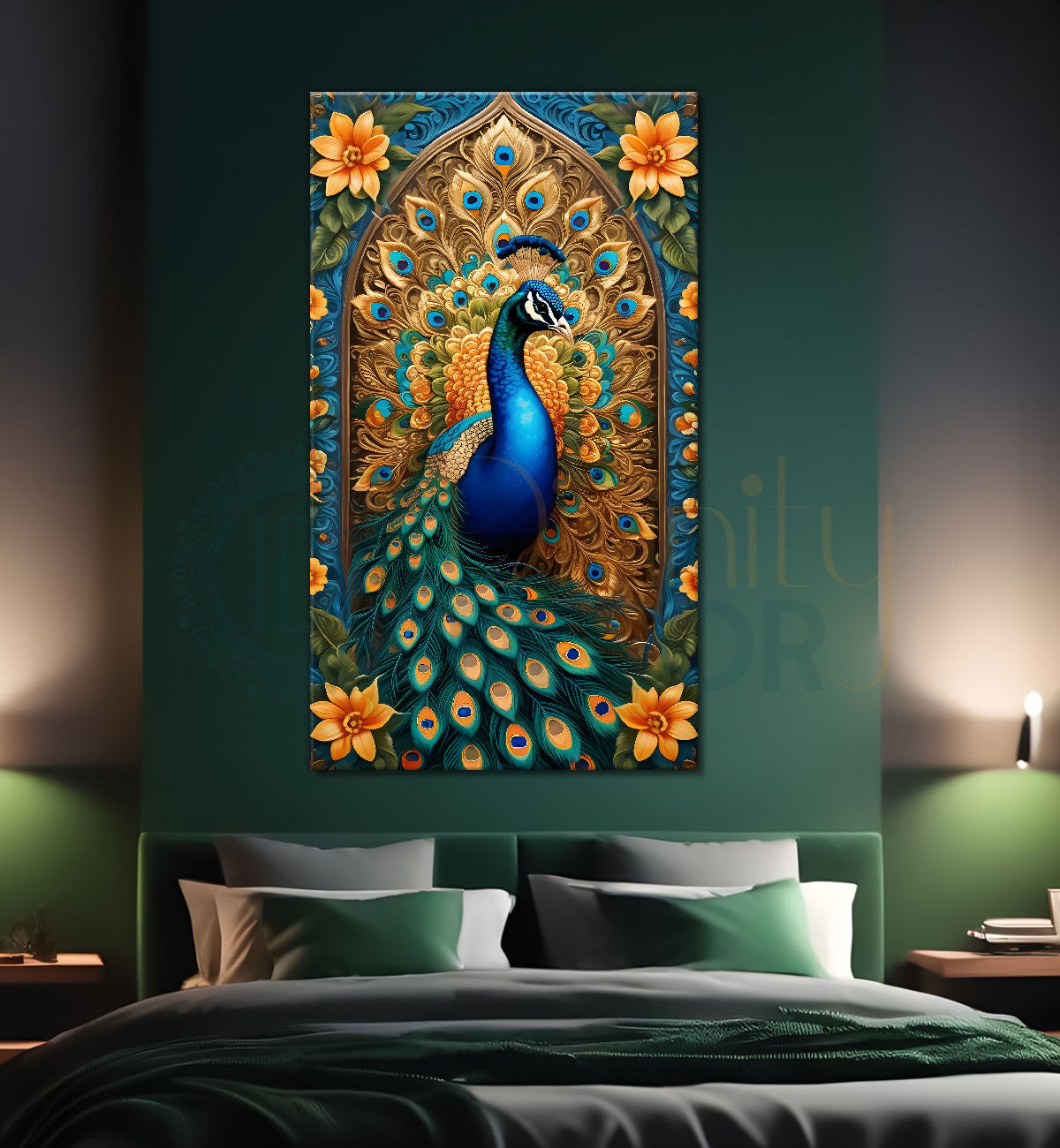 Peacock in bright colours with flowers modern art  - Design - Peacock-V-22