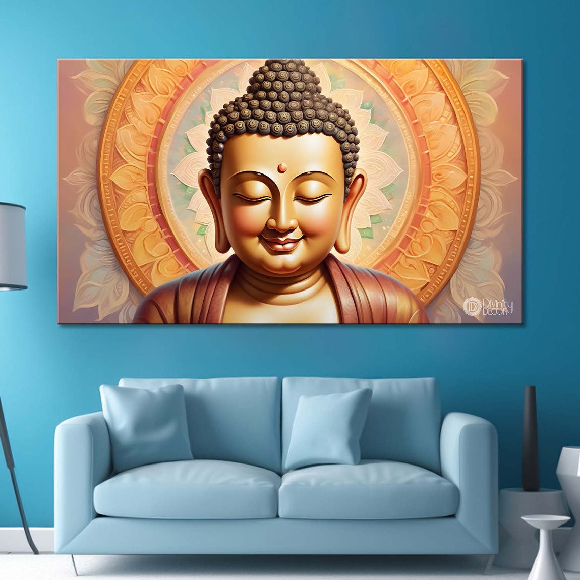 Golden buddha with light textured background painting Canvas Wall Painting - Buddha-230