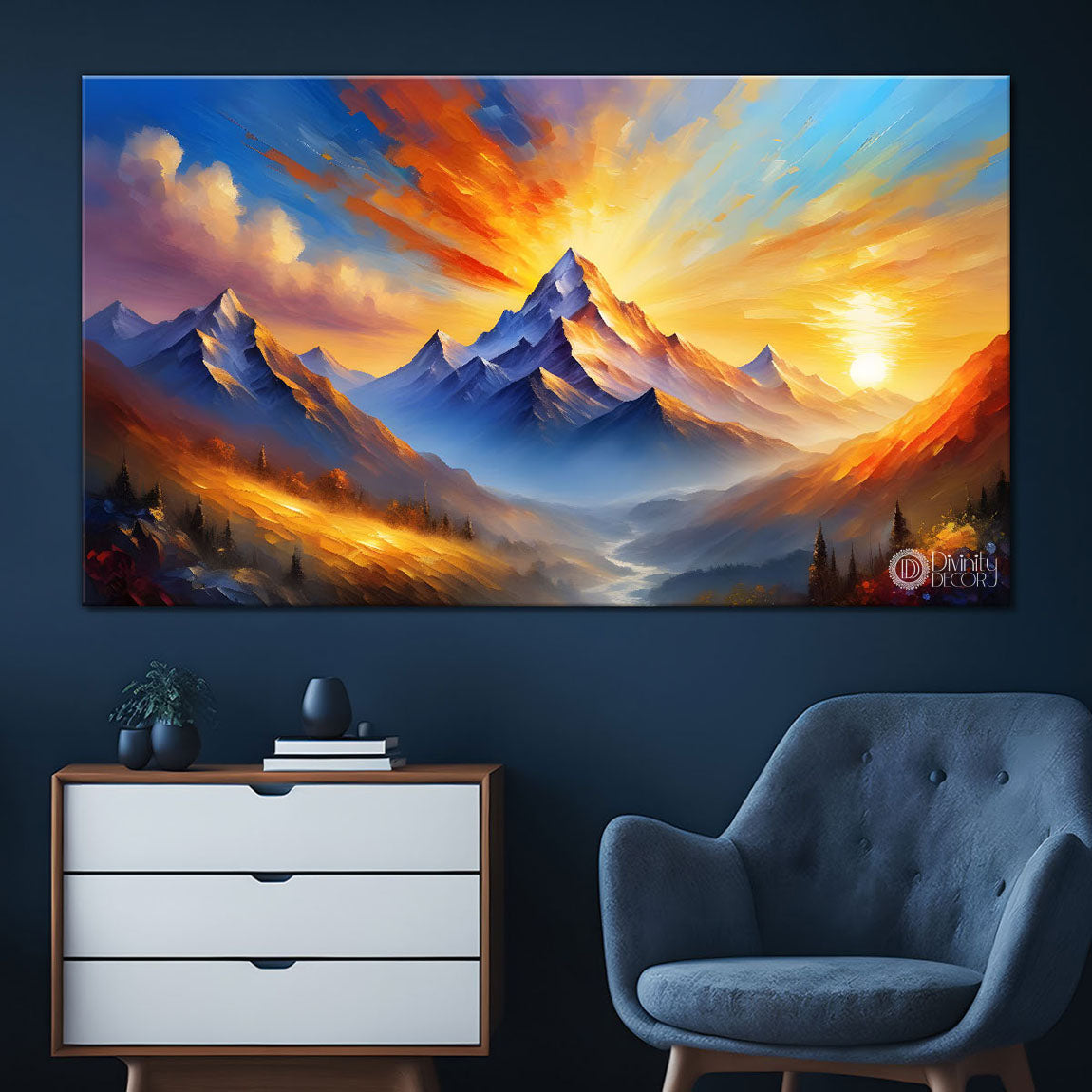 Mountains with colorful sky painting Canvas Painting - Nature Art -230
