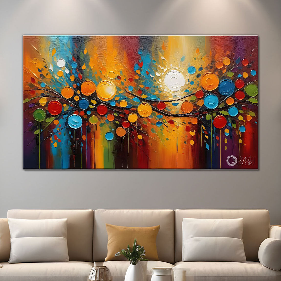 Colorful branch with textured art Canvas Painting - Design - Modern-L-230