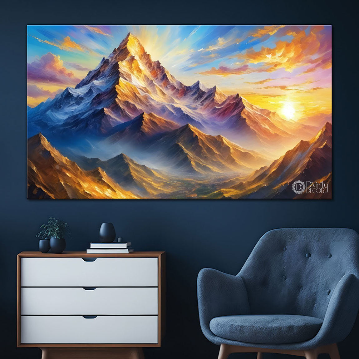 Mountains and trees in water color painting Canvas Painting - Nature Art -231