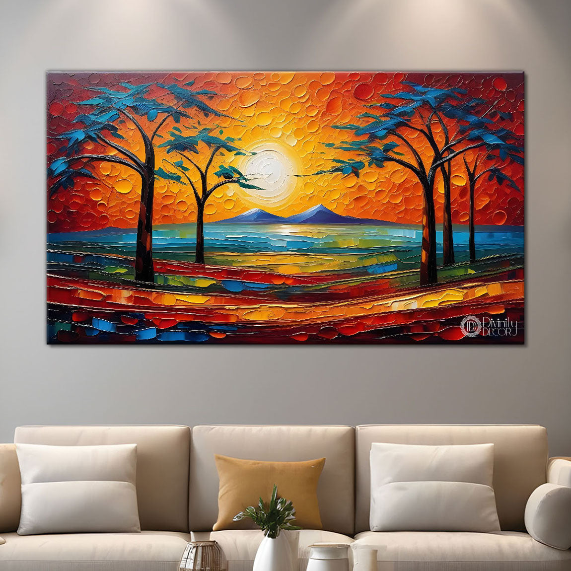 Sunset view textured modern art Canvas Painting - Design - Modern-L-232