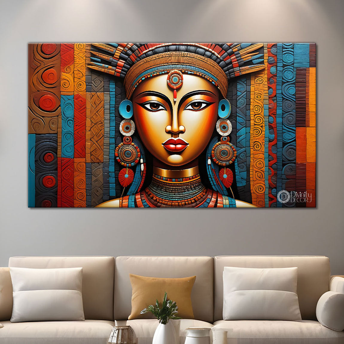 Tribal lady face in colorful background art Canvas Painting - Design - Modern-L-233