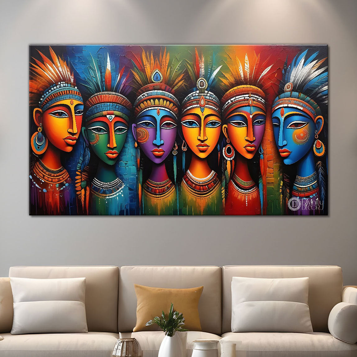 Multiple tribal men textured modern art Canvas Painting - Design - Modern-L-234