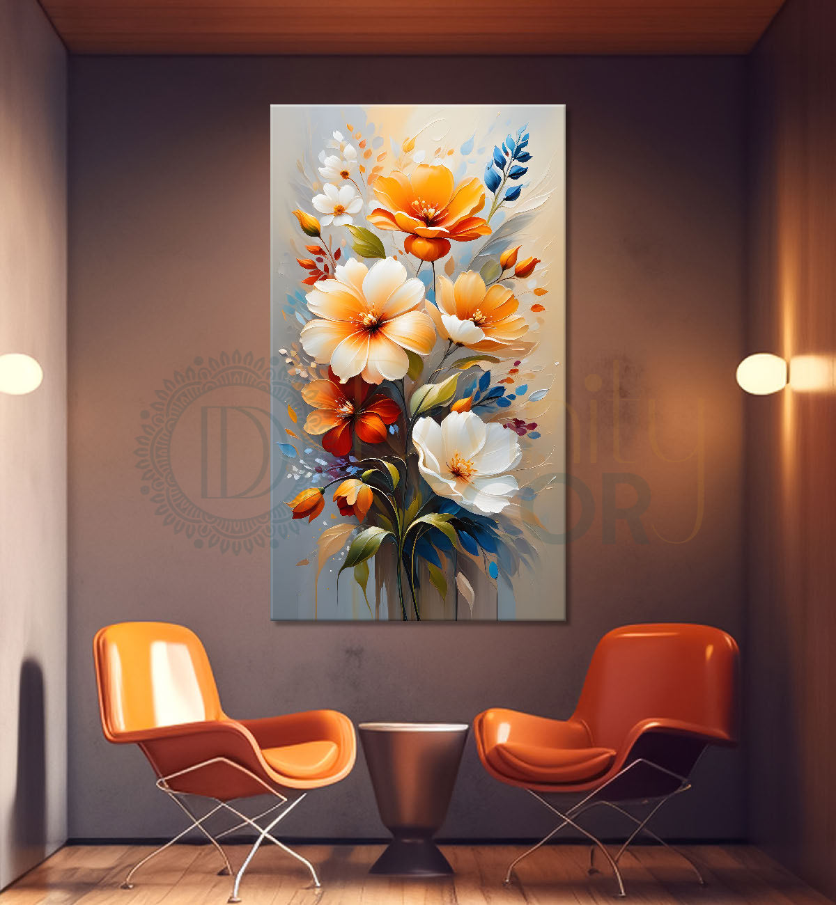 Colourful flowers with light textured painting- Flower-V-234