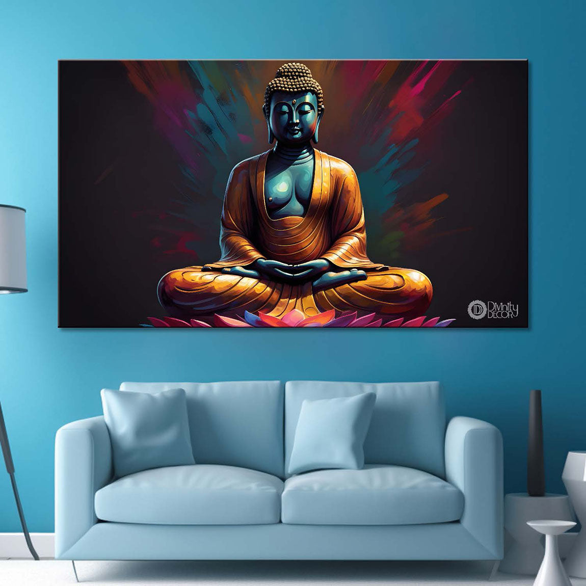 Golden buddha with red and dark textured background painting Canvas Wall Painting - Buddha-235