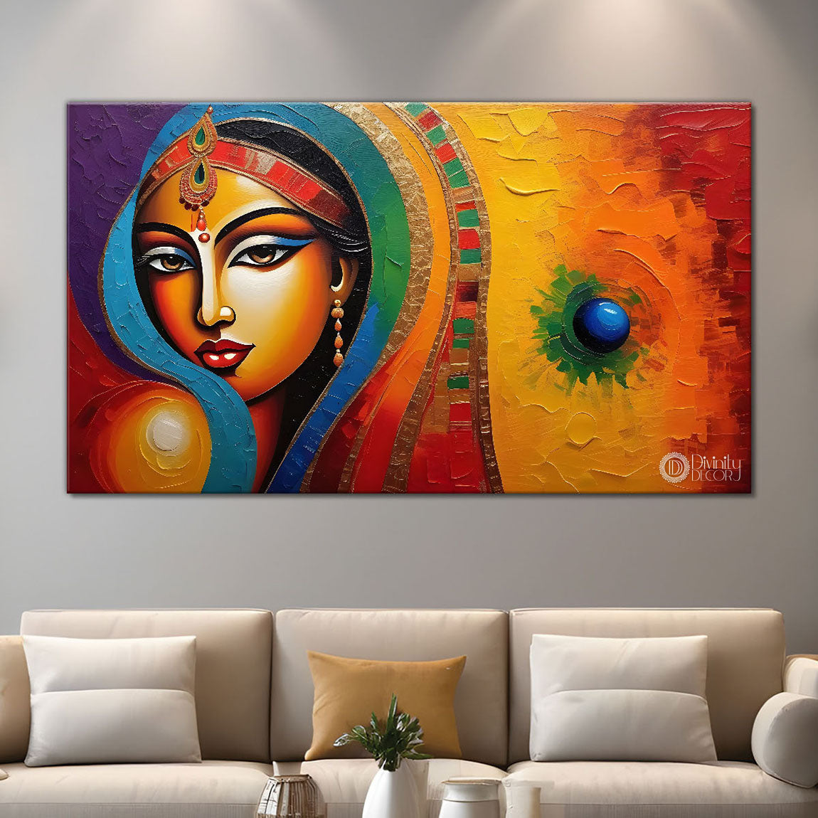 Beautiful lady in colorful dupatta modern art Canvas Painting - Design - Modern-L-235