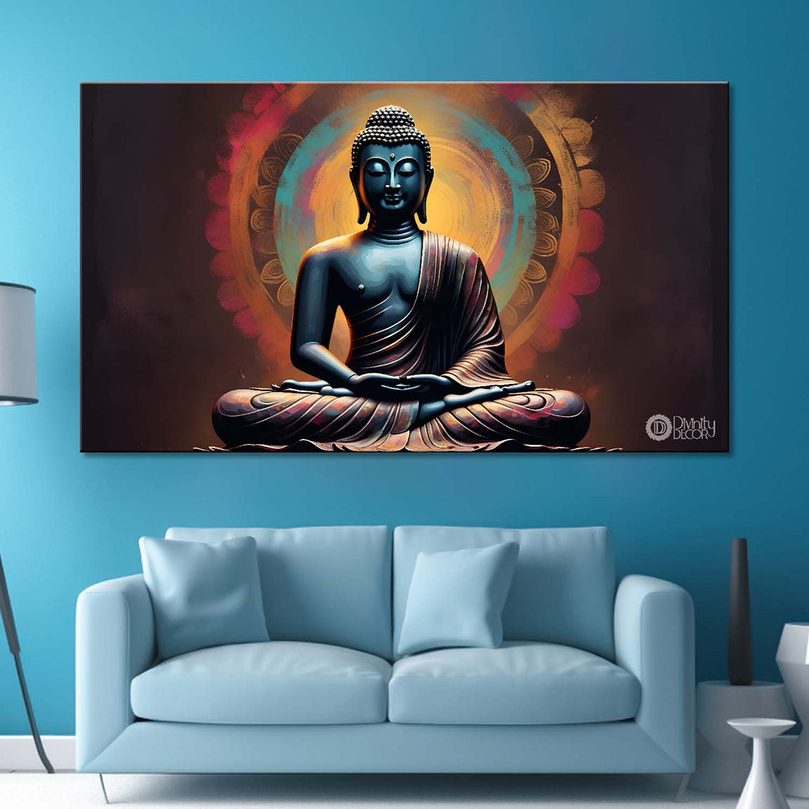 Golden buddha with red and dark textured background painting Canvas Wall Painting - Buddha-236