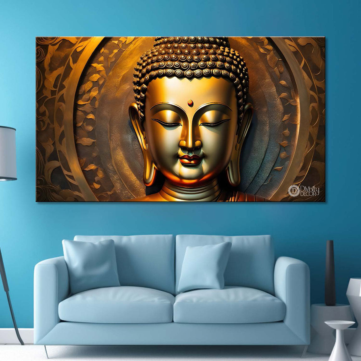 Golden buddha with golden textured background painting Canvas Wall Painting - Buddha-237