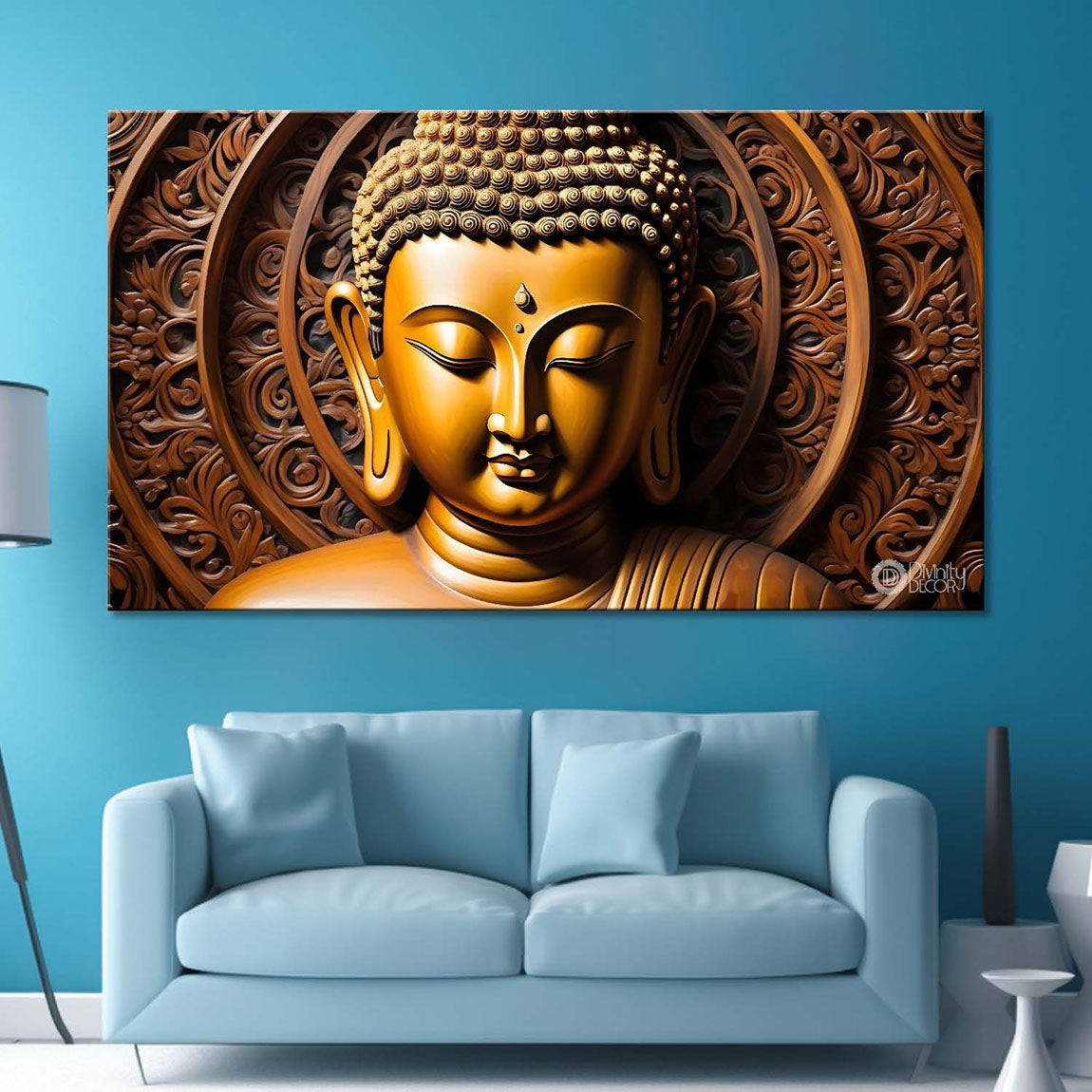 Golden buddha with golden textured background painting Canvas Wall Painting - Buddha-239