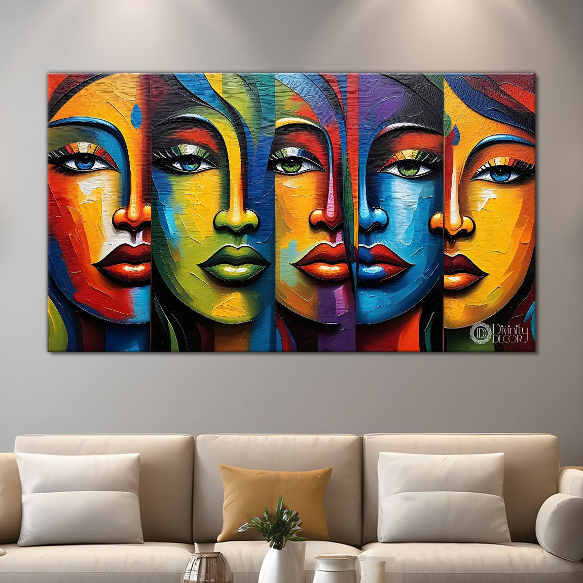 Multiple face colorful textured art Canvas Painting - Design - Modern-L-239