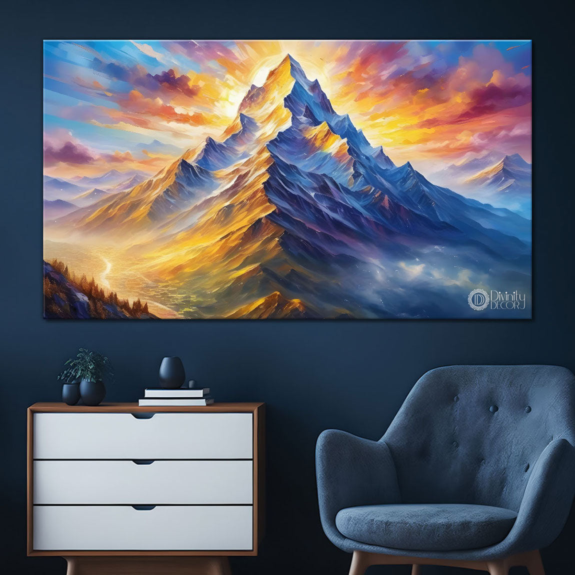 Mountains with colorful sky painting Canvas Painting - Nature Art -239