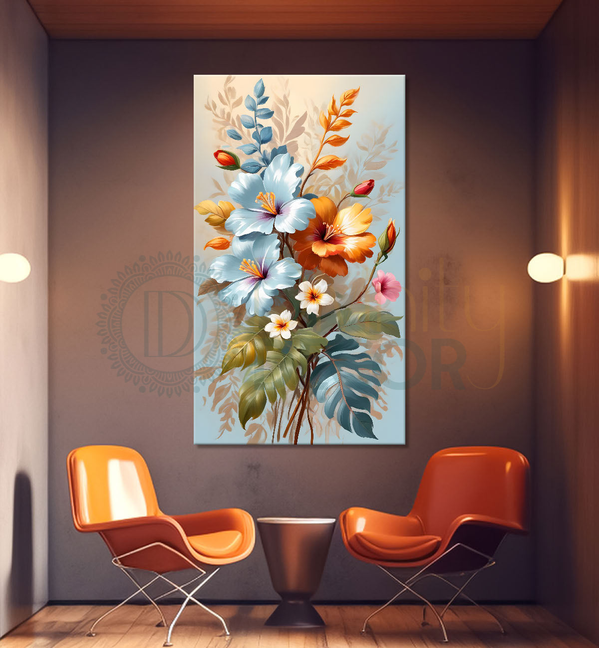 Colourful flowers in grey textured background painting- Flower-V-239