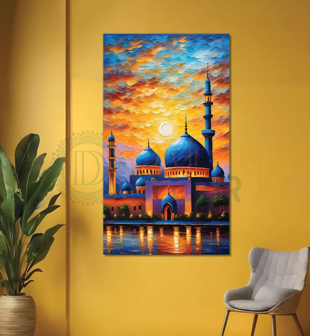 Islamic mosque with colourful background modern art  - Islamic paintings-V-23