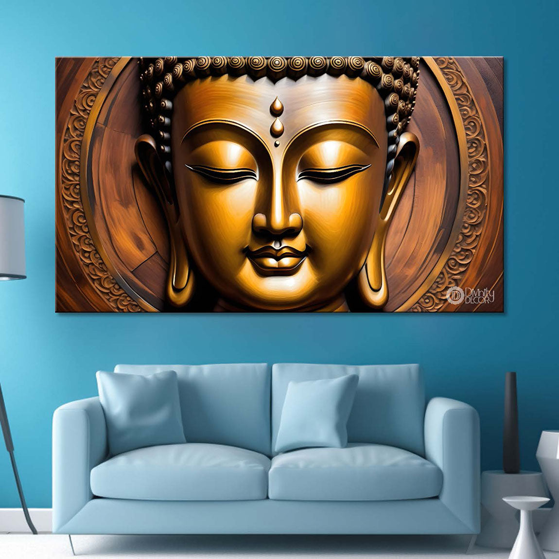 Golden buddha with golden textured background painting Canvas Wall Painting - Buddha-240