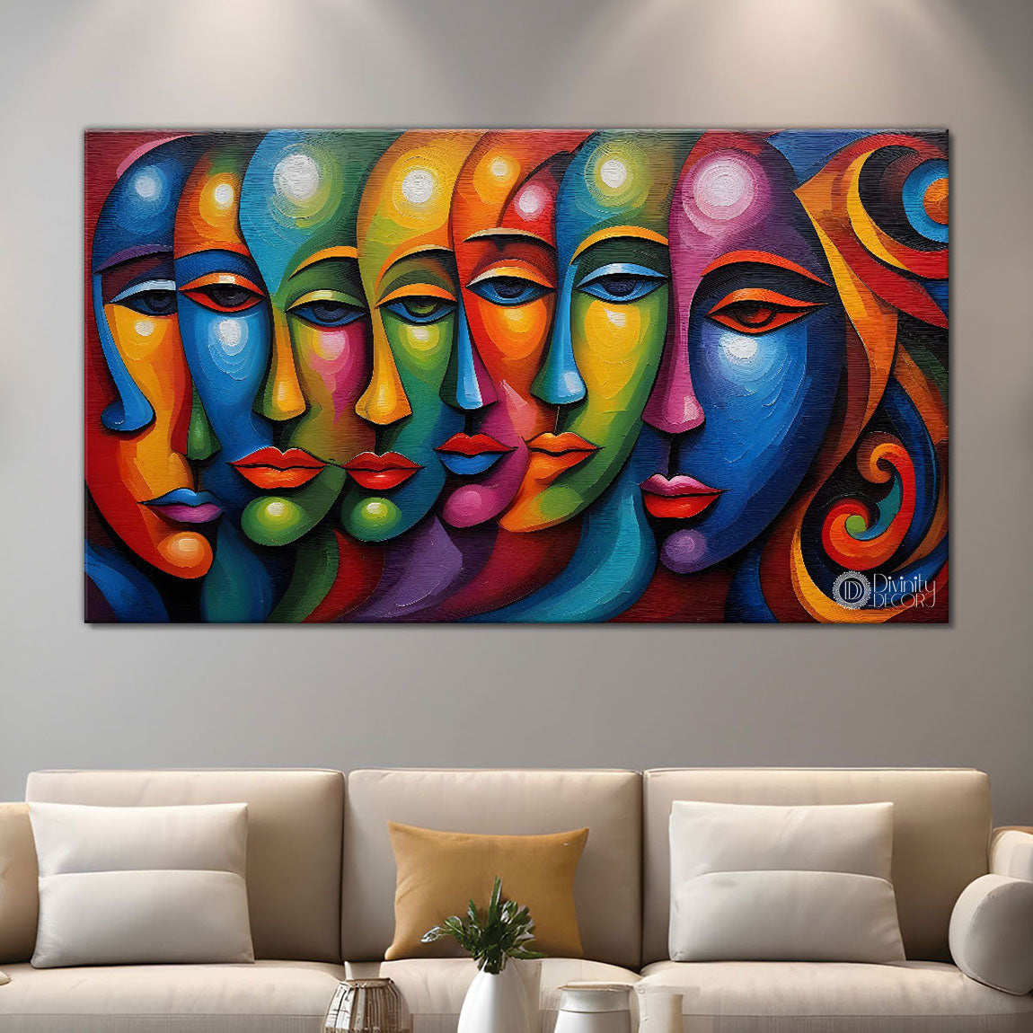 Multiple face colorful textured art Canvas Painting - Design - Modern-L-240