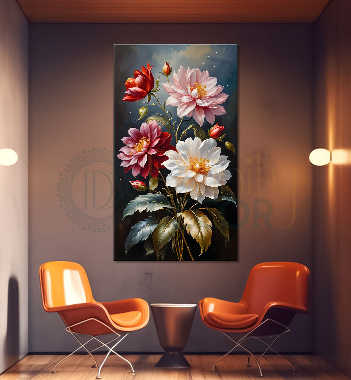 Colourful flowers in grey textured background painting- Flower-V-240