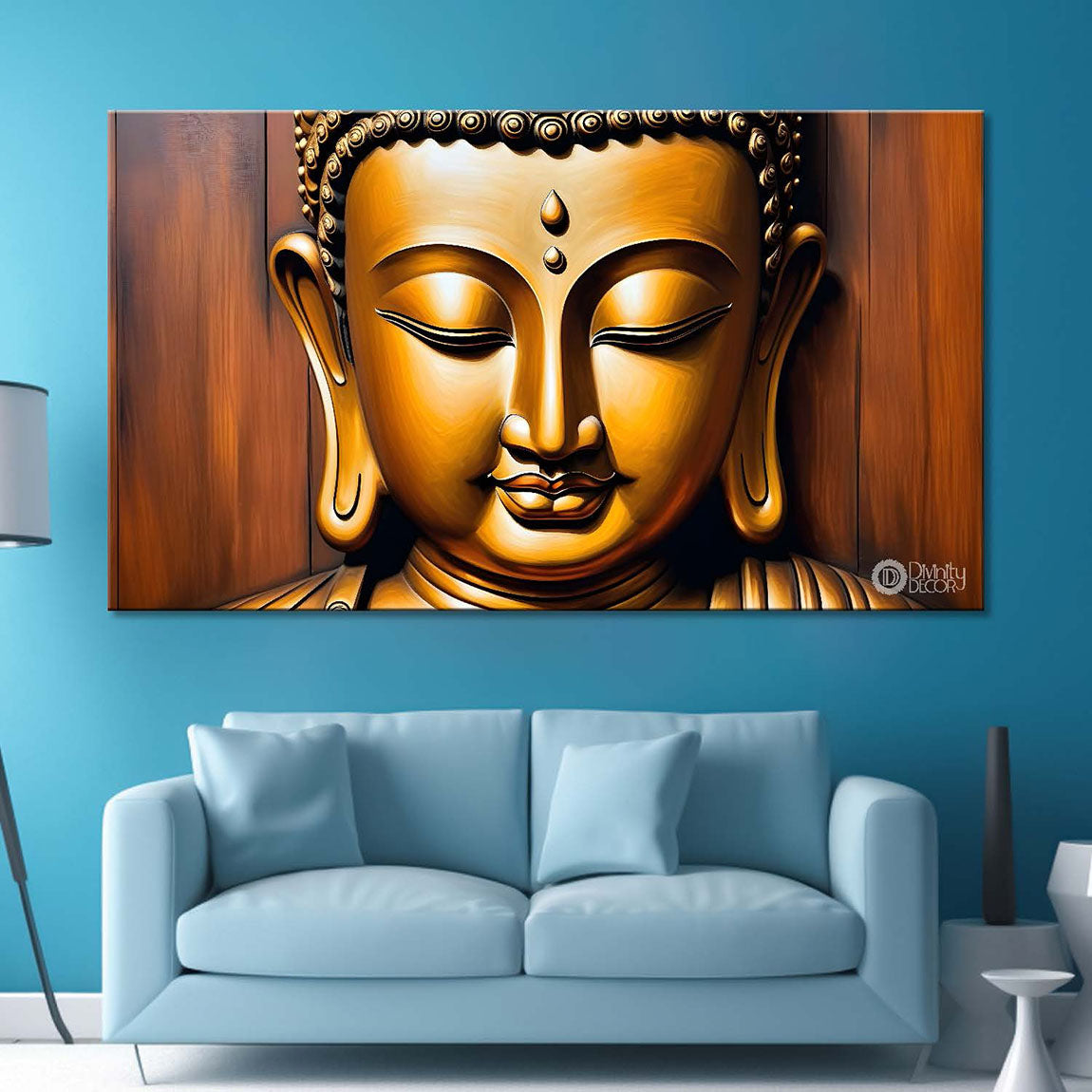 Golden buddha with golden textured background painting Canvas Wall Painting - Buddha-241