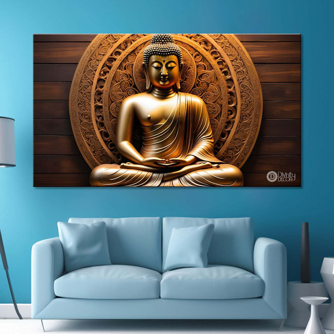 Golden buddha with golden textured background painting Canvas Wall Painting - Buddha-242