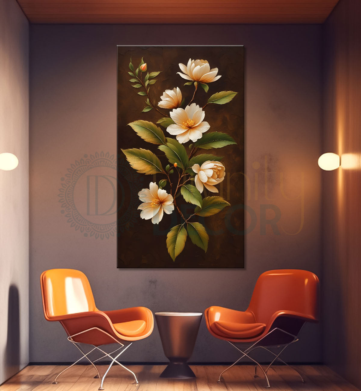 White flowers in brown textured painting- Flower-V-242