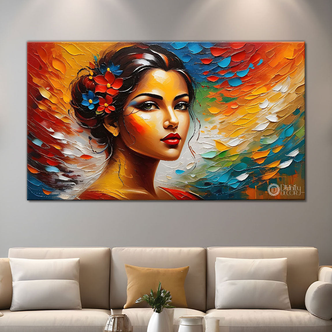 Cute girl colorful textured art Canvas Painting - Design - Modern-L-242