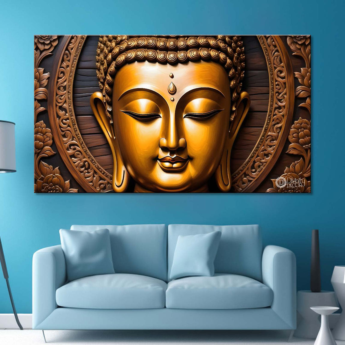 Golden buddha with golden textured background painting Canvas Wall Painting - Buddha-243